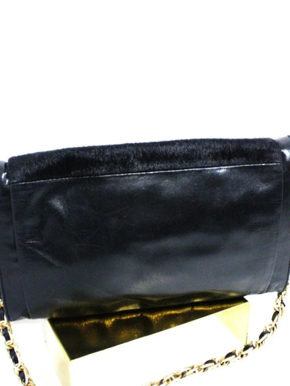 Elliott Lucca Black Leather, Hair on Hide Envelope Should Bag Chain Strap